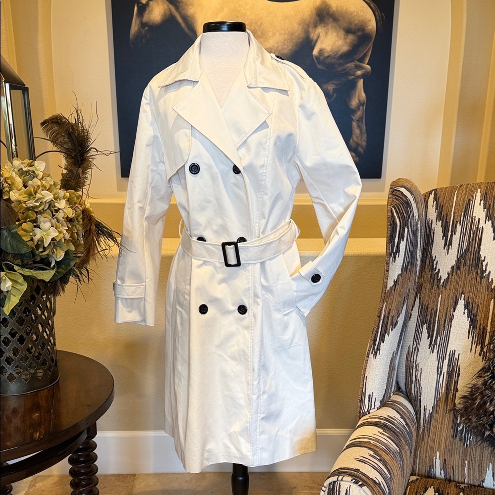 Classic White Trench Coat with Belt - Women's Coat